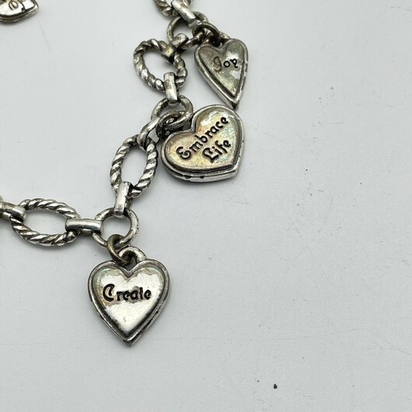Enameled Heart Inspirational Charm Bracelet Silver Tone Toggle Closure - Picture 8 of 10